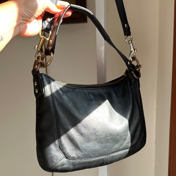 Coach Black Leather Shoulder Bag with Gold Accents - Picture 5 of 13